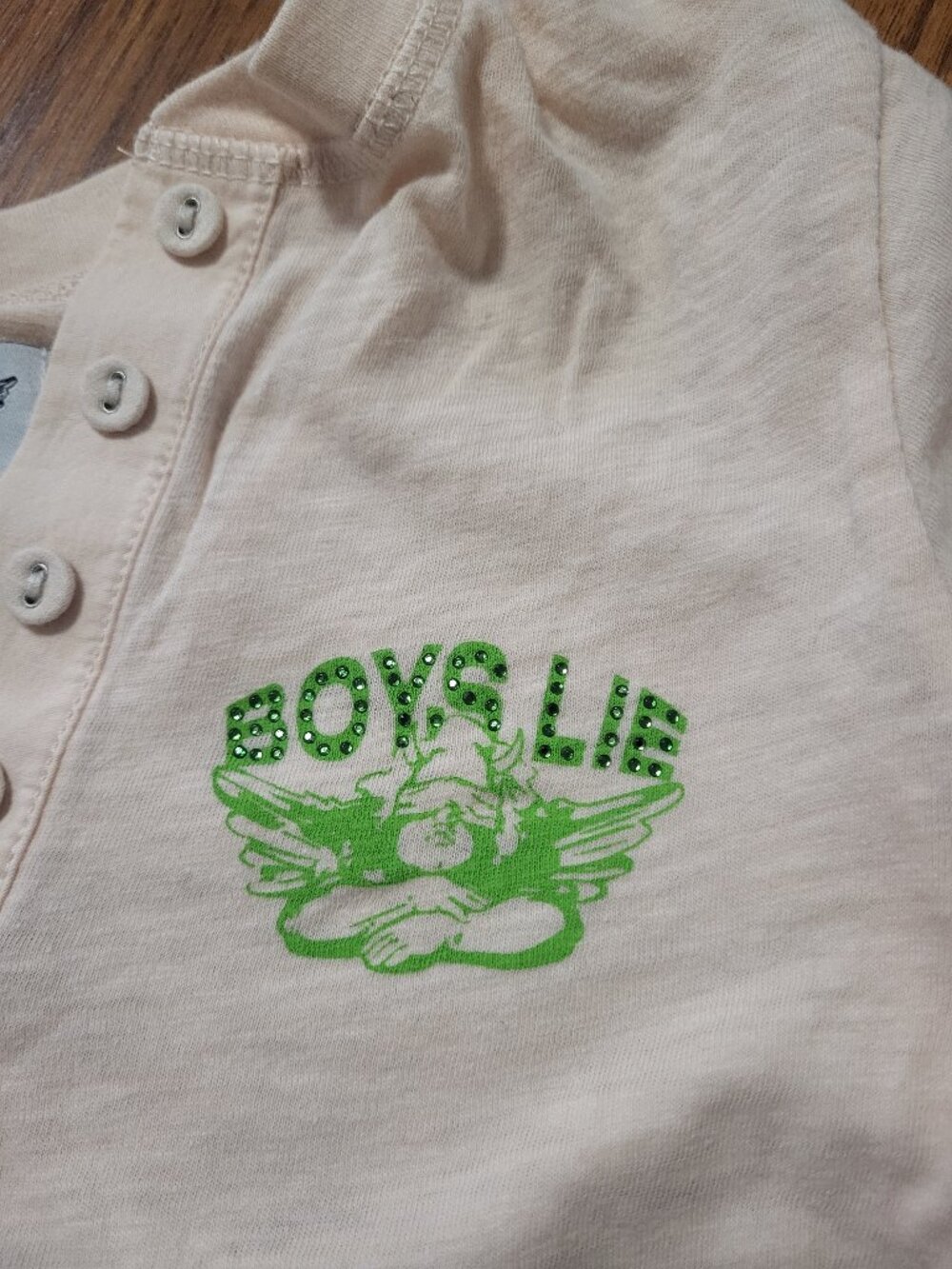 Boys Lie light peach crop top with green logo
